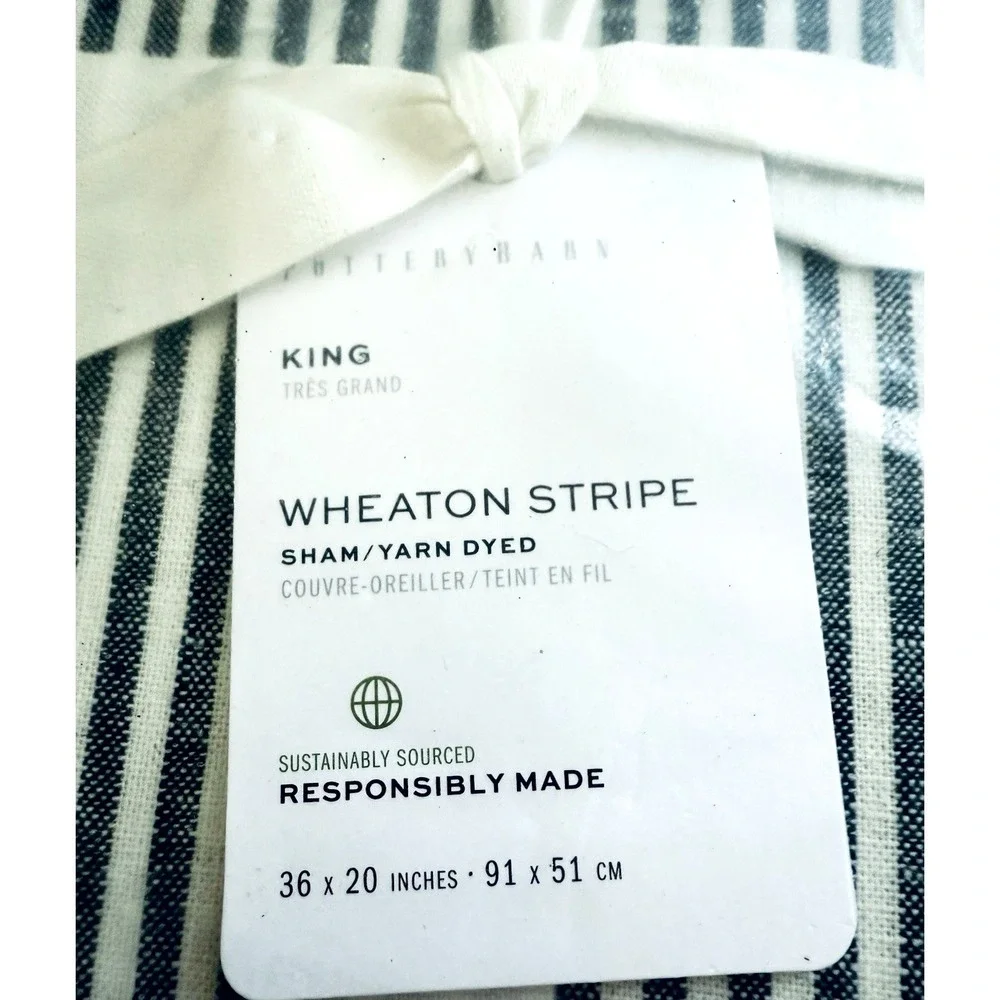 Pottery Barn WHEATON 1 Striped Cotton Linen KING Sham ~ NAVY & IVORY - NWT
